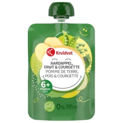 Kruidvat 6+M Bio Aardappel, Erwt & Courgette Knijpzakje< Fruithapjes