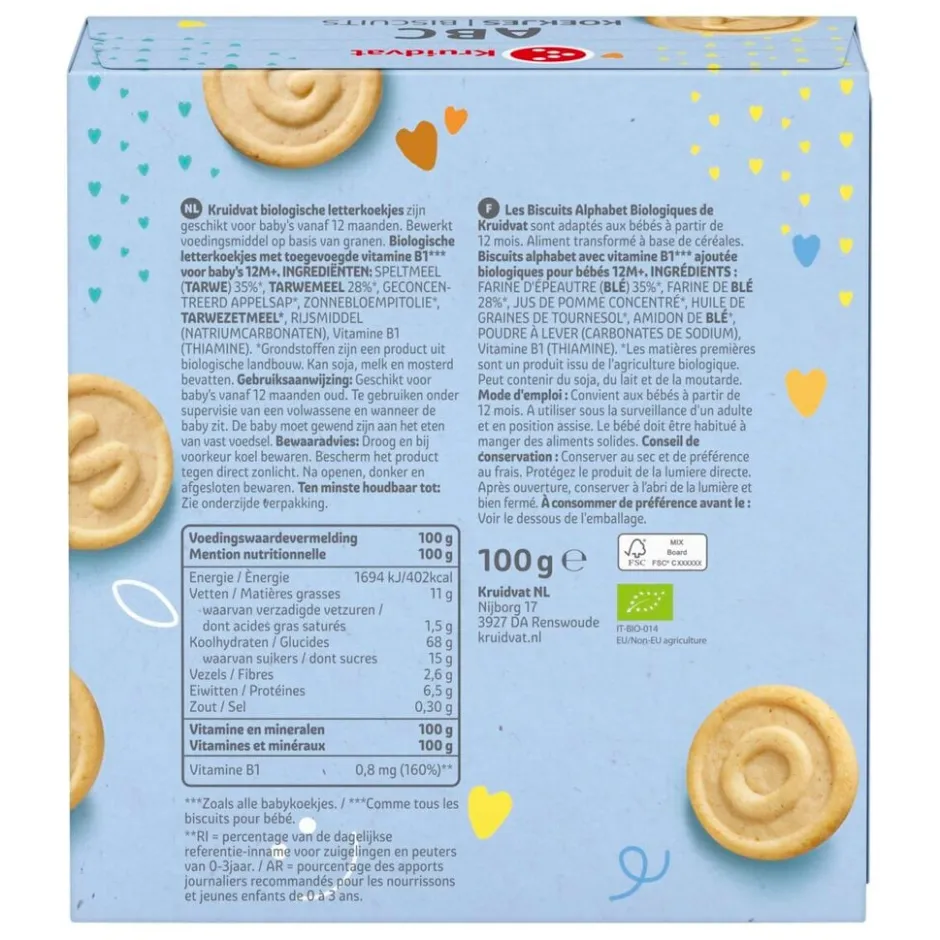 Kruidvat 12+M Bio ABC Koekjes< Babytussendoortjes