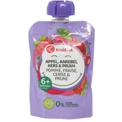 Kruidvat 6+M Bio Appel, Aardbei, Kers en Pruim Knijpzakje< Fruithapjes