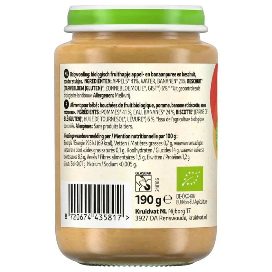 Kruidvat 6+M Bio Appel, Banaan & Beschuit Fruithapje< Fruithapjes