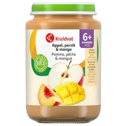 Kruidvat 6+M Bio Appel, Perzik & Mango Fruithapje< Fruithapjes