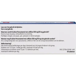 Kruidvat Paracetamol met Coffeïne 500mg /50mg Tabletten< Pijn