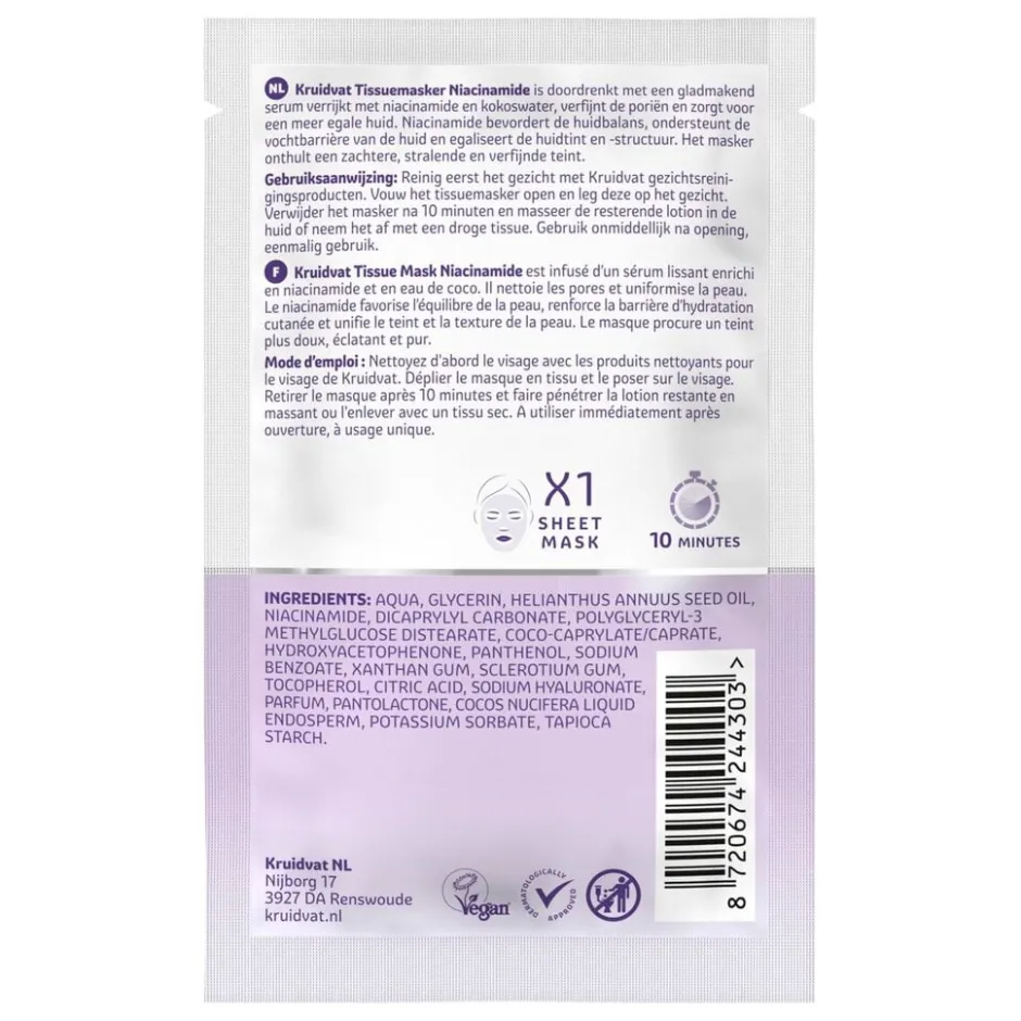 Kruidvat Pore Refining Niacinamide & Coconutwater Sheet Mask< Gezichtsmaskers