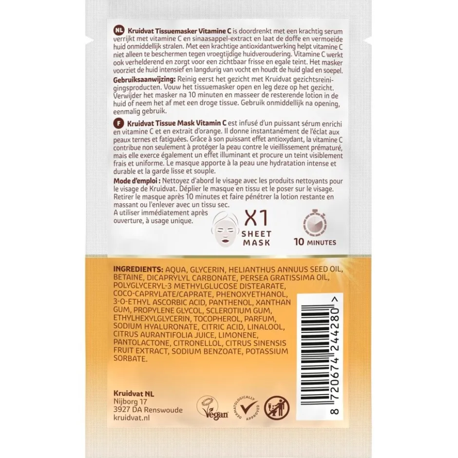 Kruidvat Radiant Glow Vitamin C & Orange Extract Sheet Mask< Gezichtsmaskers