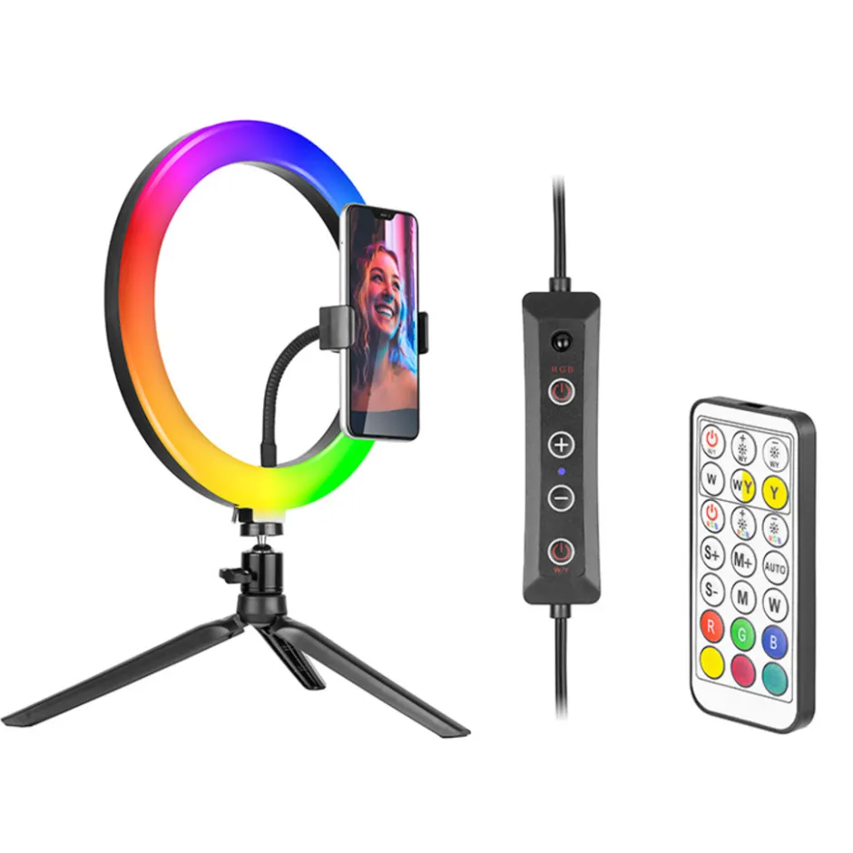 Led ringlamp met tripod met rgb verlichting en verschillende kleuren|Tracer New