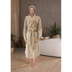 Linnick Flanel Fleece Badjas Uni<DAMES Heren Badjassen|Dames Badjassen