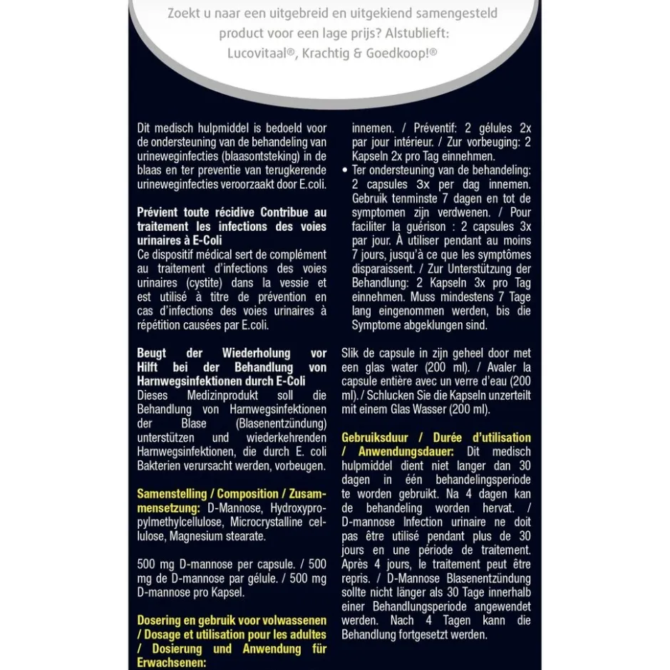 Lucovitaal D-Mannose Blaasontsteking Capsules< Blaasontsteking