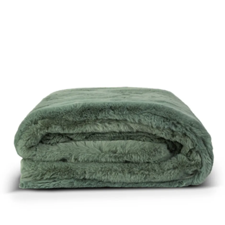 Lunetta Rabbit Fur Plaid Florence - green - 130x170cm| Clearance