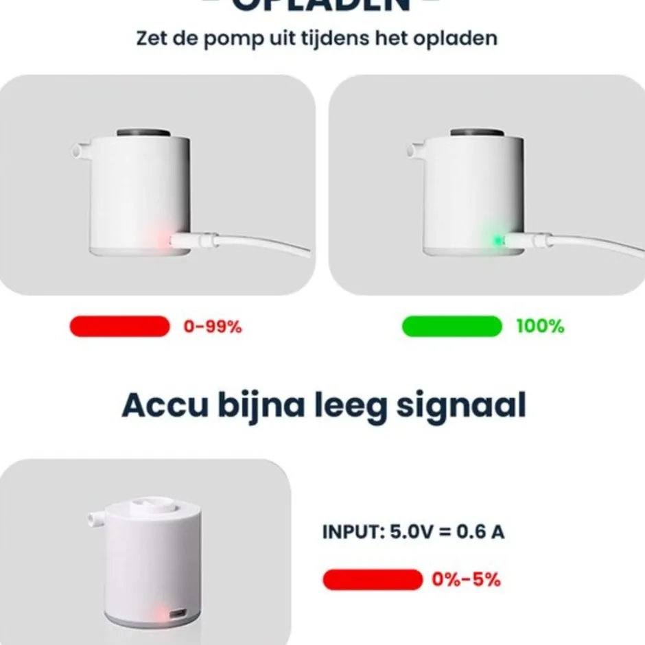 Luvego luchtbed pomp MINI PUMP - Oplaadbare luchtbedpomp - 400LM lantaarn - 3-in-1< Buiten En Vrije Tijd