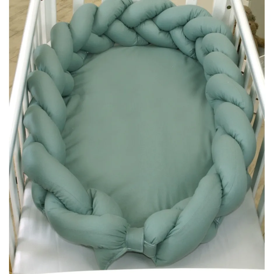 Amy Pure Stonegreen 2-in-1 Babynest en Braided Bedbumper|MamaLoes