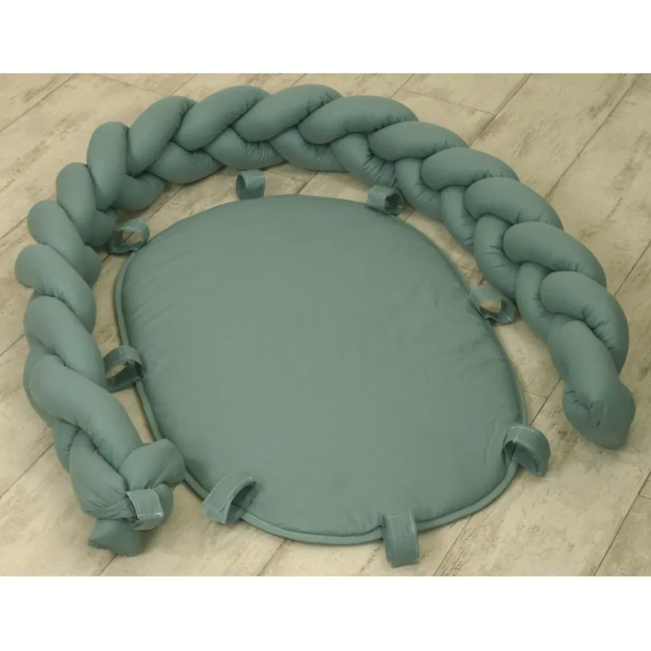 Amy Pure Stonegreen 2-in-1 Babynest en Braided Bedbumper|MamaLoes