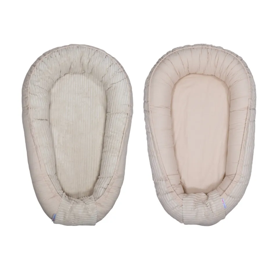 MamaLoes Velours Rib Beige Omkeerbaar Babynest< Babynestjes