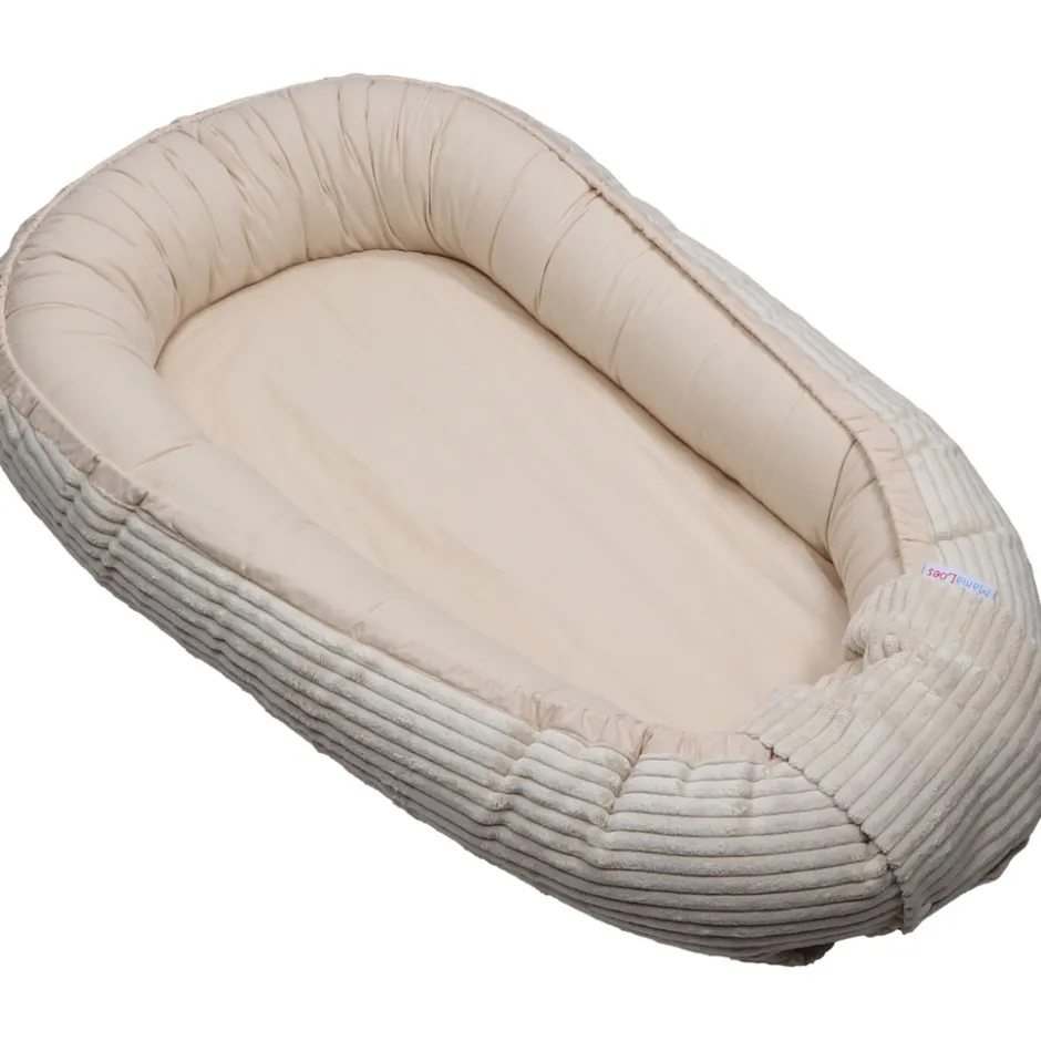 MamaLoes Velours Rib Beige Omkeerbaar Babynest< Babynestjes