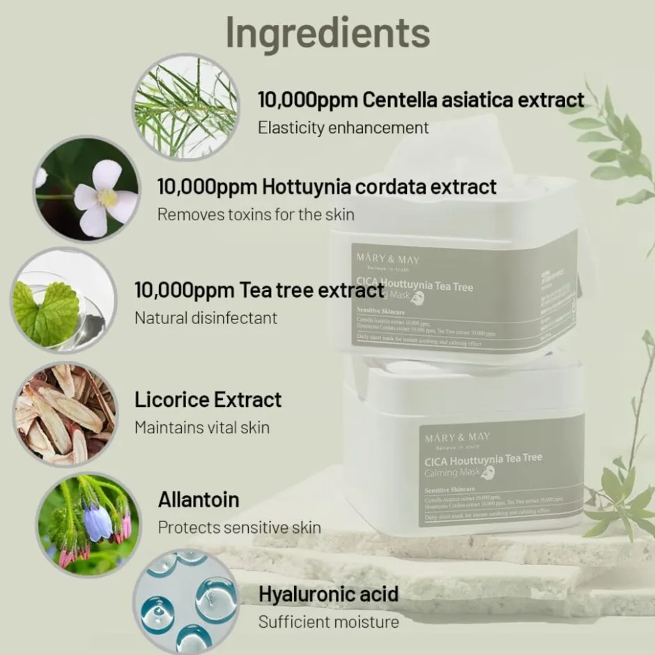 CICA Houttuynia Tea Tree Calming Mask|Mary & May Clearance