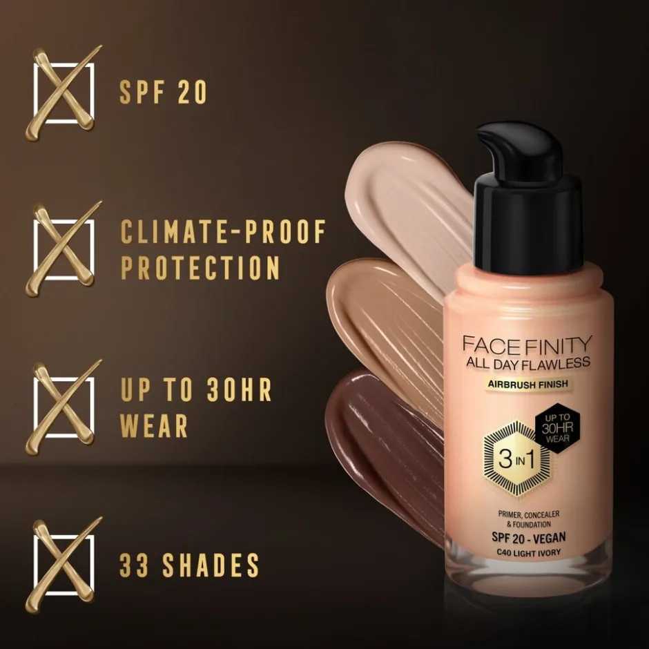 Facefinity All Day Flawless C40 Light Ivory Foundation|Max Factor