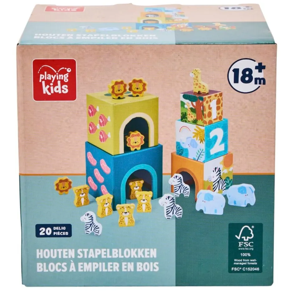 Playing Kids Safari Houten Stapelblokken< Houten Speelsets