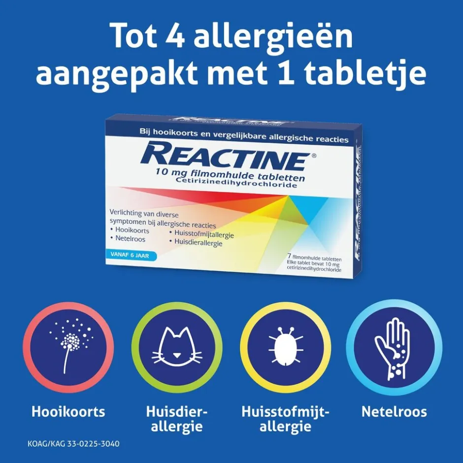 Reactine Cetirizine 10mg Filmomhulde Hooikoortstabletten< Allergische Reacties