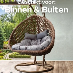 Rijoka Hangstoel Dubbel Eggy Rope Schommelstoel Luxe Rattan 2persoons< Buiten En Vrije Tijd