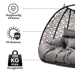 Rijoka Hangstoel Dubbel Eggy Twisted Schommelstoel Rattan 2persoons| Outlet