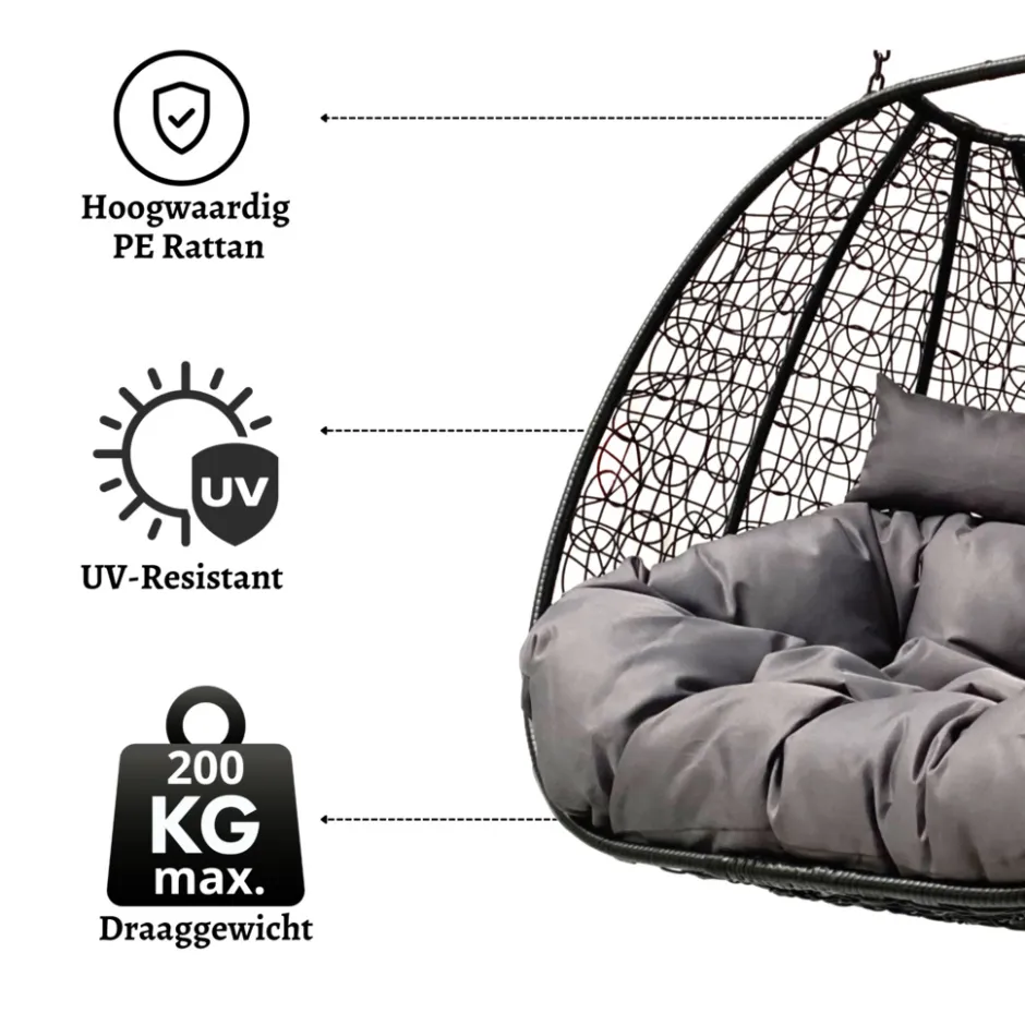 Rijoka Hangstoel Dubbel Eggy Twisted Schommelstoel Rattan 2persoons| Outlet