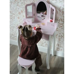 Rijoka Houten Kaptafel Make up Dresser Met Krukje 3x Spiegel< Houten Poppenhuizen En Tafels