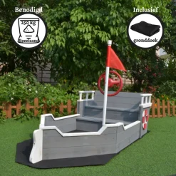 Rijoka Houten Zandbak Schip Inclusief Grondzeil Zitbank met Opbergvak< Zandbakken
