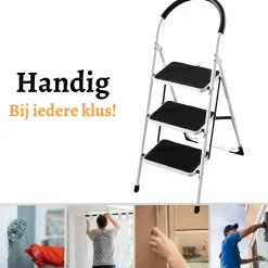 Rijoka Huishoudtrap Inklapbaar 3 Treden Anti Slip Treden Sponge Handgrepen< Keukentrappen