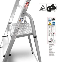 Rijoka Huishoudtrap Aluminium 4 treden Anti Slip Treden Opbergkapje< Keukentrappen
