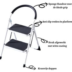 Rijoka Huishoudtrap Inklapbaar 2 Treden Anti Slip Treden Sponge Handgrepen| New