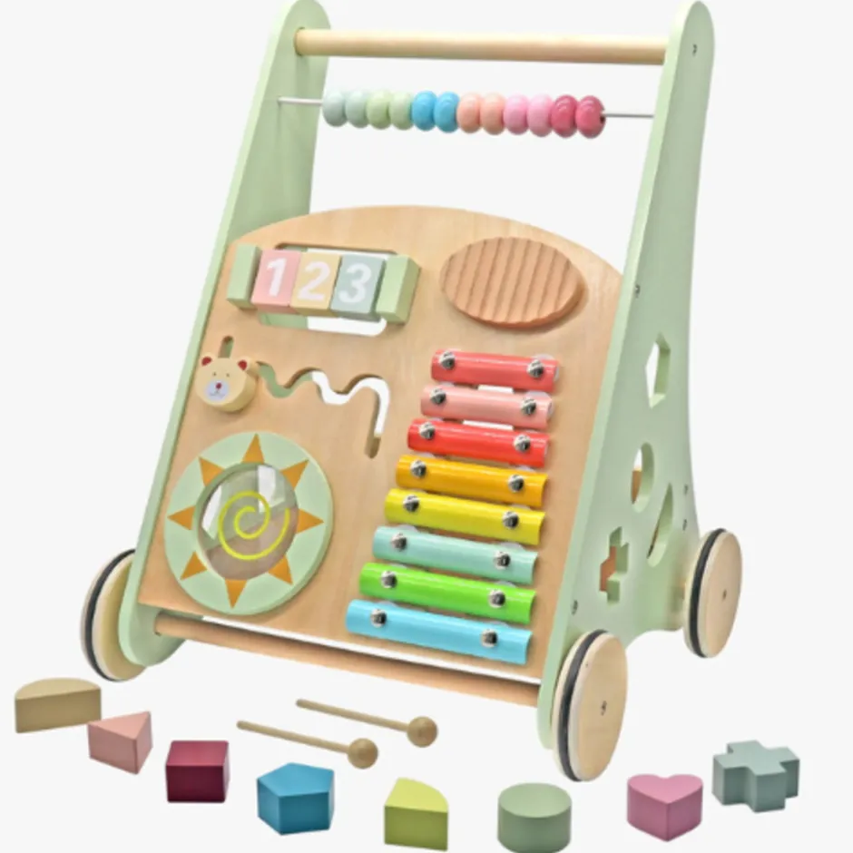 Rijoka Loopwagen Hout voor Baby Educatieve Looptrainer Anti Slip Wieltjes Babywalker| New