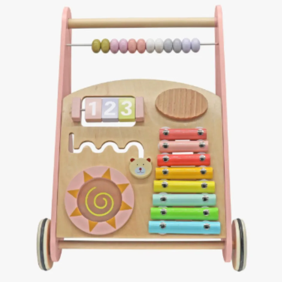 Rijoka Loopwagen Hout voor Baby Educatieve Looptrainer Anti Slip Wieltjes Babywalker< Houten Loopwagens