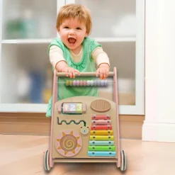 Rijoka Loopwagen Hout voor Baby Educatieve Looptrainer Anti Slip Wieltjes Babywalker< Houten Loopwagens