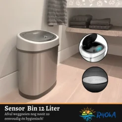 Rijoka Prullenbak met Sensor 12 Liter RVS Soft Close Vingerafdrukvrij| Clearance