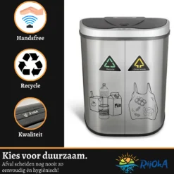 Rijoka Prullenbak met Sensor Dubbel 70 Liter RVS Soft Close Vingerafdrukvrij| Online