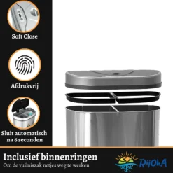 Rijoka Prullenbak met Sensor Dubbel 70 Liter RVS Soft Close Vingerafdrukvrij| Online