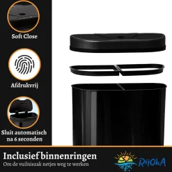Rijoka Prullenbak Sensor Dubbel 70 Liter Recycle RVS Soft Close Vingerafdrukvrij< Prullenbakken