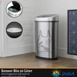 Rijoka Prullenbak Sensor 50 Liter RVS Soft Close Vingerafdrukvrij| Sale