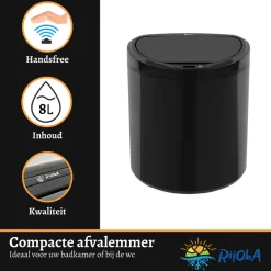 Rijoka Sensor Afvalemmer 8 Liter Kunststof Soft Close Prullenbak| Hot