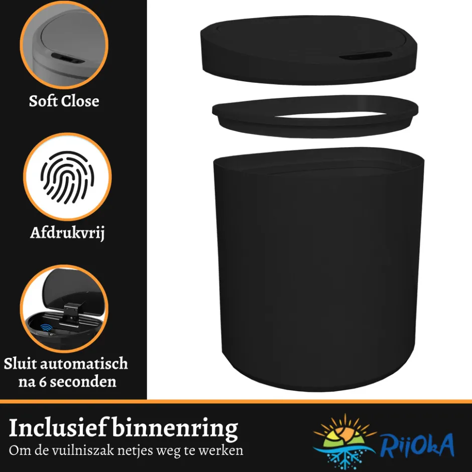 Rijoka Sensor Afvalemmer 8 Liter Kunststof Soft Close Prullenbak| Hot