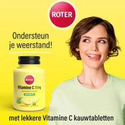 Roter Vitamine C 70 mg Suikervrije Kauwtabletten< Weerstand En Energie|Vitamines