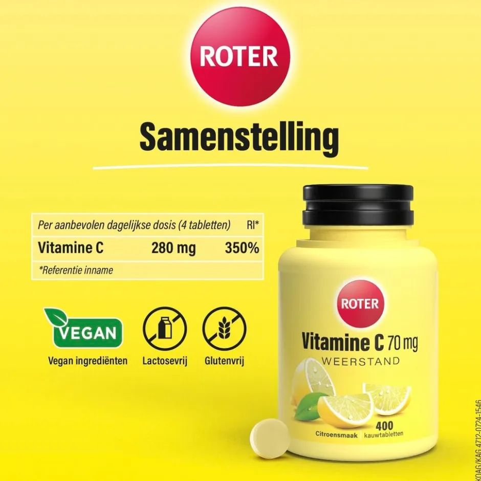 Roter Vitamine C 70mg Citroen Kauwtabletten< Weerstand En Energie|Vitamines