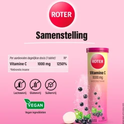 Vitamine C 1000mg Zwarte Bes Appel Bruistabletten|Roter Outlet