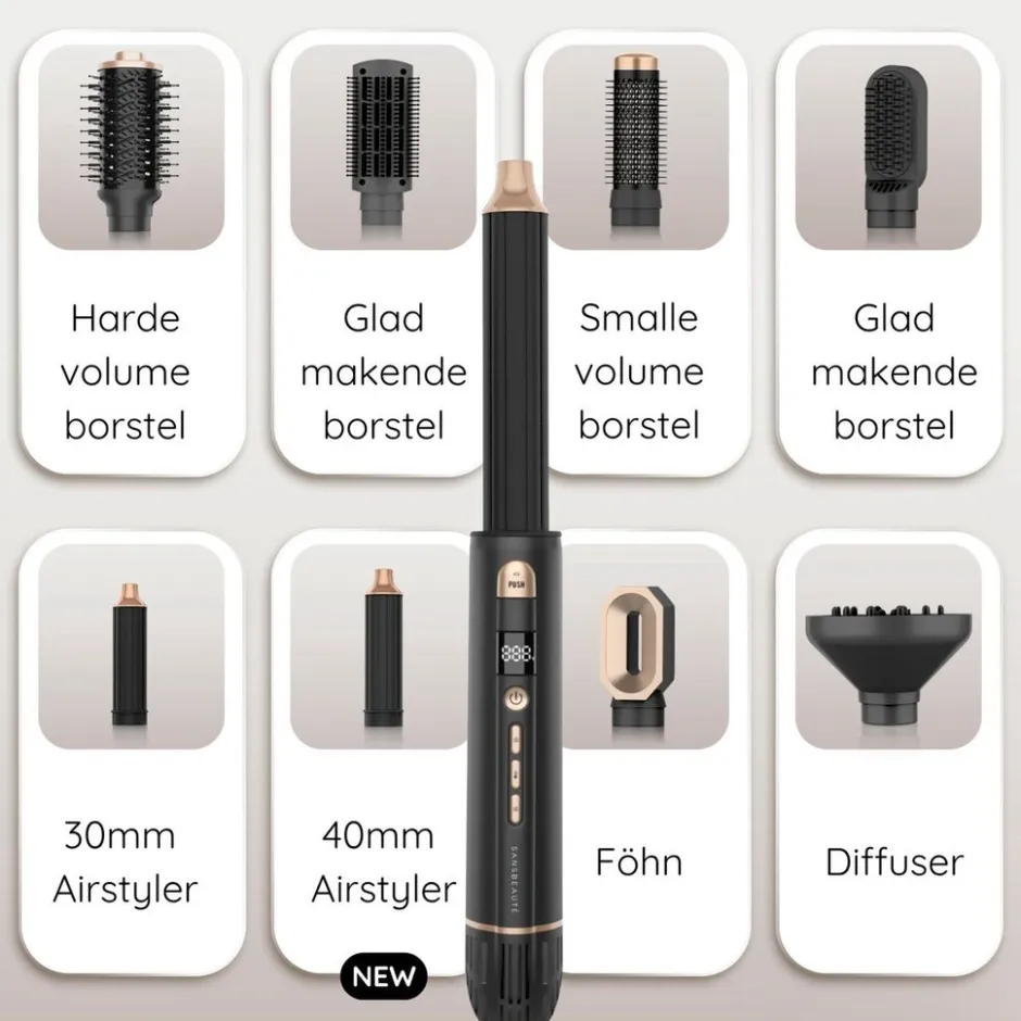 Sansbeauté 8-in-1 Airstyler met Diffuser - Multistyler - Krulborstel< Haarstylers