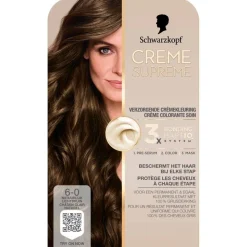 Schwarzkopf creme supreme 6-0 Natuurlijk Lichtbruin Verzorgende Crèmekleuring< Haarverf