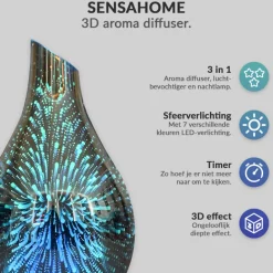 SensaHome Glazen 3D Aroma Diffuser Nachtlamp Luchtbevochtiger met LED Verlichting< Aromatherapie