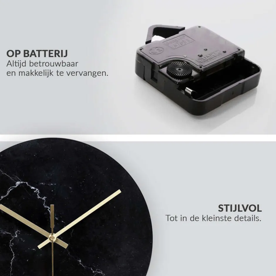 SensaHome Glazen Wandklok 30cm Minimalistische Marmeren Design met Stille uurwerk< Woonaccessoires