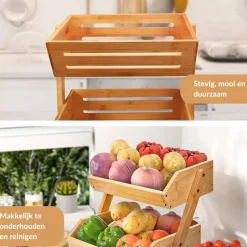 Luxe Bamboehouten Fruitkist Rechthoek 2-Laags|SensaHome Online