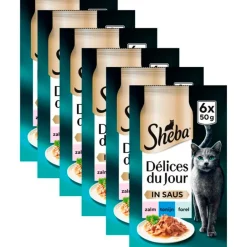 Délices du Jour in Saus met Zalm, Tonijn & Forel Maaltijdzakjes Kattenvoer|Sheba Clearance