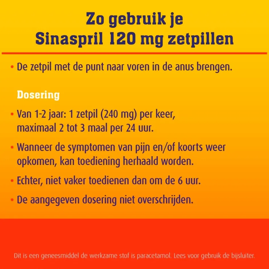 Sinaspril Paracetamol 240mg Zetpillen< Pijn