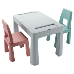 Teggi Grey/Old Rose/Turquoise Multifun 3-in-1 Tafel met Twee Stoeltjes< Verrassend Speelgoedvoordeel